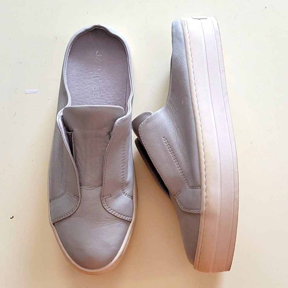 Gray leather platform slip on sneaker